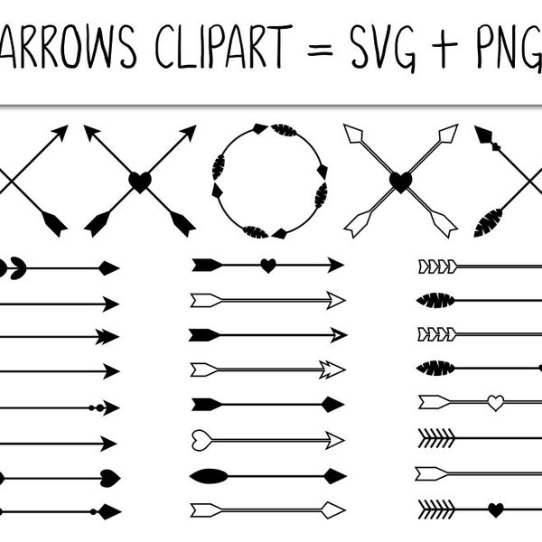 Arrows Clipart - SVG and PNG 29 Arrows Clip Art Set - Commercial Use Allowed - Monochrome Arrow Silhouette and Arrangements -Black and white