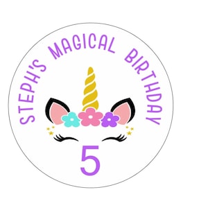 Customizable Birthday Stickers, Unicorn Stickers, Birthday Stickers