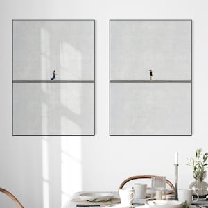Print Poster 2er Set Bilder Wohnzimmer, Schlafzimmer, Büro oder Küche, Bilderset mit Menschen minimalistisch grau, Geschenk Kunstliebhaber