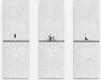 Lange Schmale Wandbilder 3er Set Wohnzimmer minimalistisch grau weiß 20x60 cm | 3-teilige Bilder in skandinavischer Stil - Ungerahmt