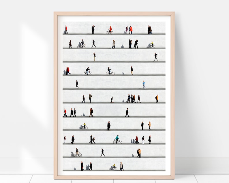 Bild Wohnzimmer minimalistisch mit Menschen in Grau weiß. Einzigartige zeitgenössische Fotografie Poster für Büro oder Flur Wall People Bild 1