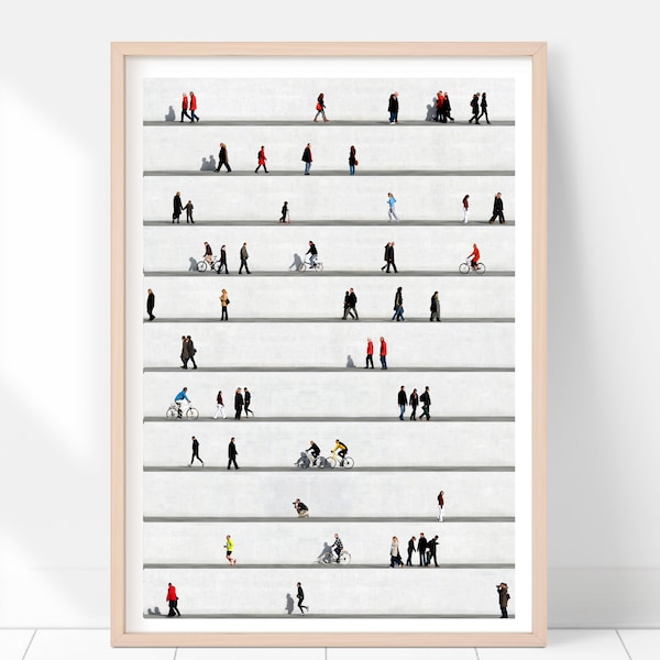 Kunstdruck minimalistisch weiß grau mit Menschen. Moderne Bild Wohnzimmer ästhetisch, Zeitgenössische Fotografie Poster - Wall People