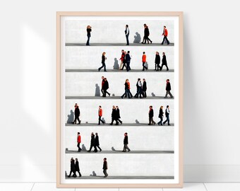 Bilder Wohnzimmer minimalistisch in grau mit Menschen Silhouetten. Moderne Kunst Fotografie Poster, Abstrakte Wandkunst.