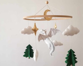 customizable dragon baby mobile for nursery / baby shower gift. dragon flying in the clouds