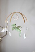 Custom Green dragon baby mobile for fairy nursery / baby shower gift. dragon flying in the clouds product logo