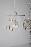 Castle mobile for magic nursery, castle in the sky mobile for baby shower. blue Fairytale Castle - Stars and Clouds Baby Mobile Boy product logo
