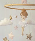 Babygirl Nursery decor, babygirl mobile ballerina, pink, golden stars and white clouds for Baby shower gift, babygirl gift product logo
