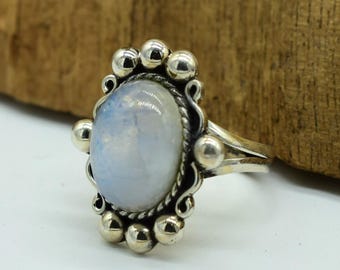 Handmade Rainbow Moonstone Ring: 925 Sterling Silver, Boho Elegant