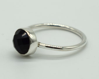 Solid 925 Sterling Silver Natural Black Onyx Gemstone Jewelry Handmade Silver Jewelry Faceted Onyx Gift for her Stone Shape Round