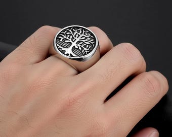 Tree of Life Signet Ring for Men – Gold Tone Statement Ring – Vintage Style Symbolic Jewelry– Handmade Statement Jewelry