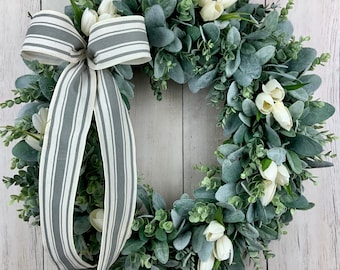 Lambs ear wreath, Year round wreath, front door wreath, fall wreath, eucalyptus wreath, farmhouse wreath, greenery wreath, all year wreath