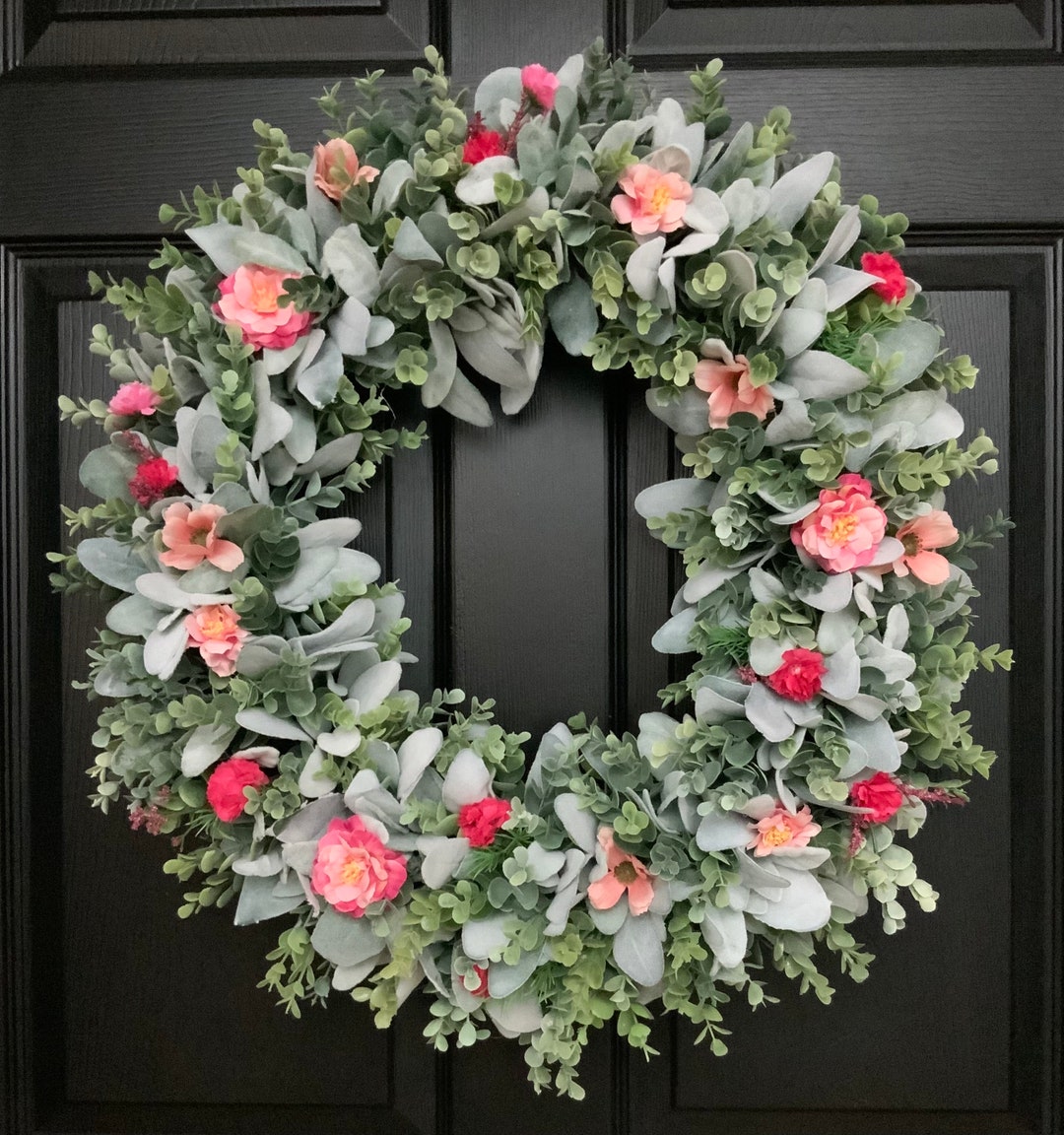 Spring Summer Victorian Front Door Wreath With Lambs Ear, Eucalyptus ...