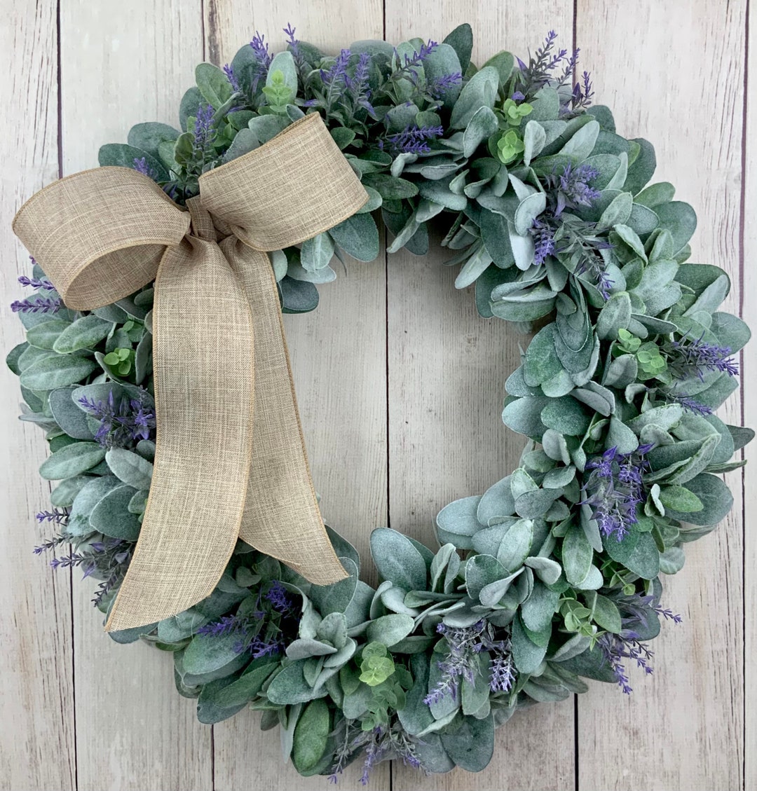 Spring Outdoor Front Door Wreath With Lambs Ear, Eucalyptus, Lavender ...