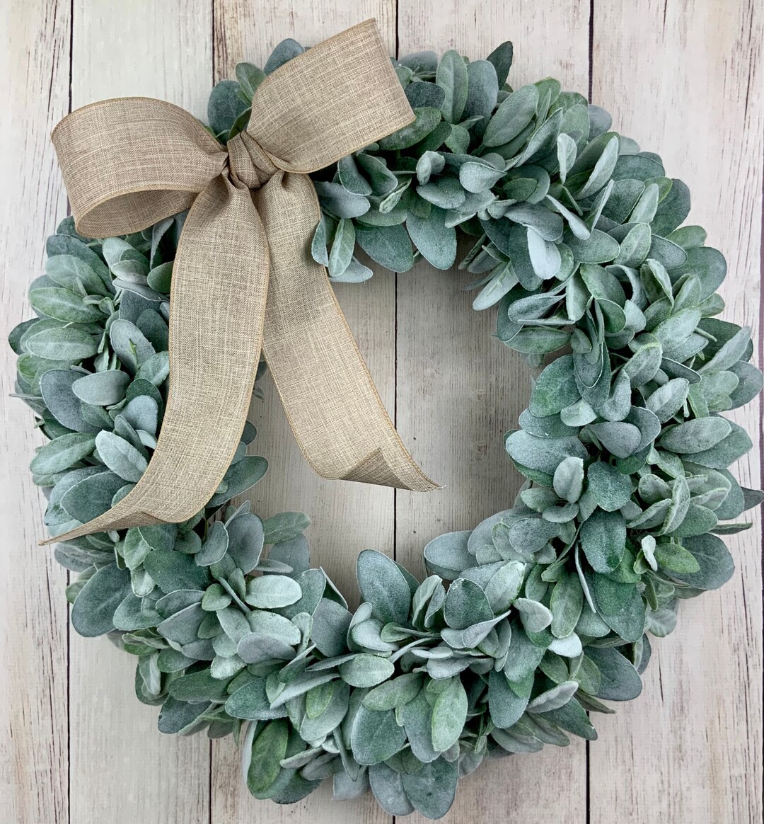 Lamb's Ear Wreath, Farmhouse Rustic Bow, Front Door Decor - Etsy