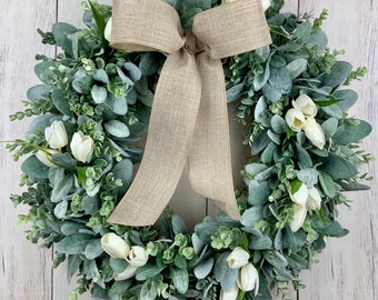 Lambs ear wreath, Year round wreath, front door wreath, fall wreath, eucalyptus wreath, farmhouse wreath, greenery wreath, all year wreath