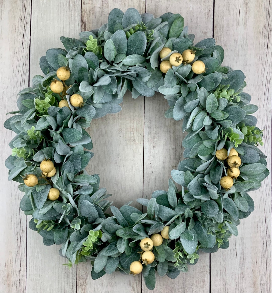 Fall Wreath for Front Door With Lambs Ear Greenery, Eucalyptus and Tan ...