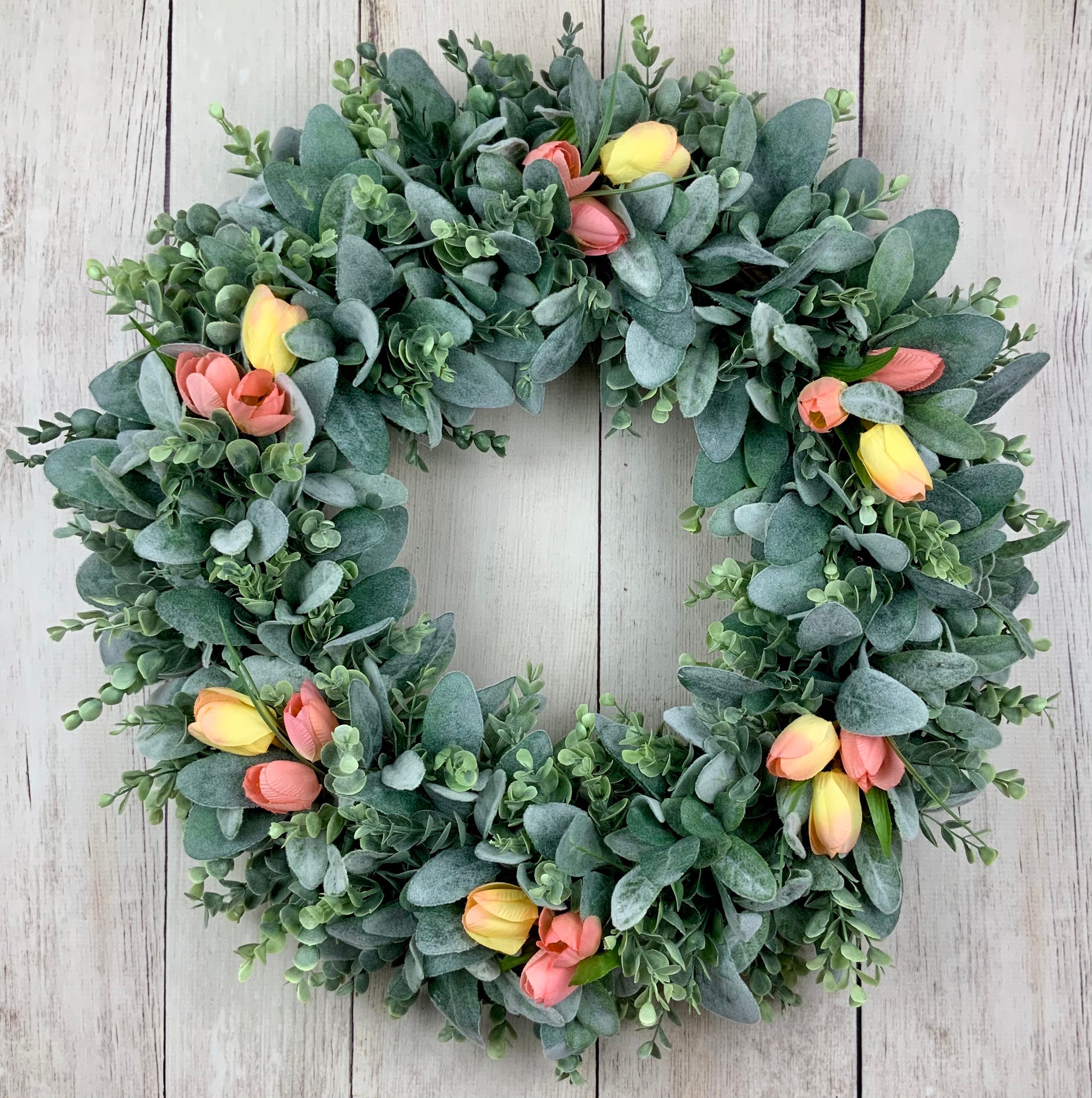 Spring Wreath Lambs Ear Wreath Tulip Wreath Front Door - Etsy Canada