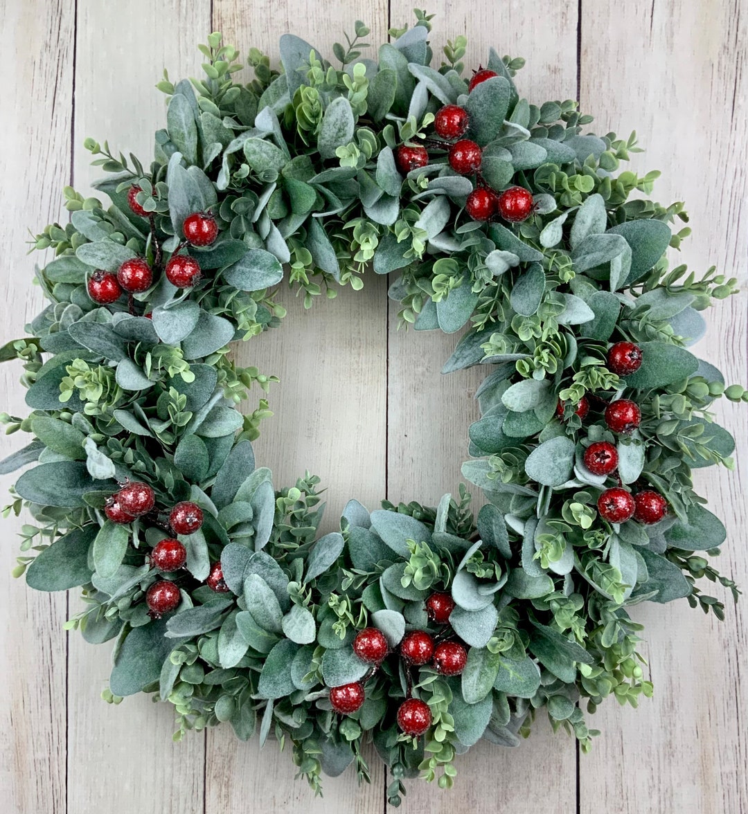 Christmas Wreath for Front Door, Lambs Ear Wreath, Eucalyptus Wreath ...