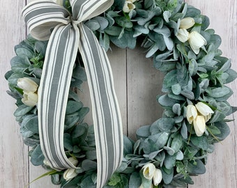 Year Round Front Door Wreath, Farmhouse Rustic Wreath, Eucalyptus, All Year Wreath, Wedding, Bridal, Year Round Wreath, Lamb’s Ear Wreath