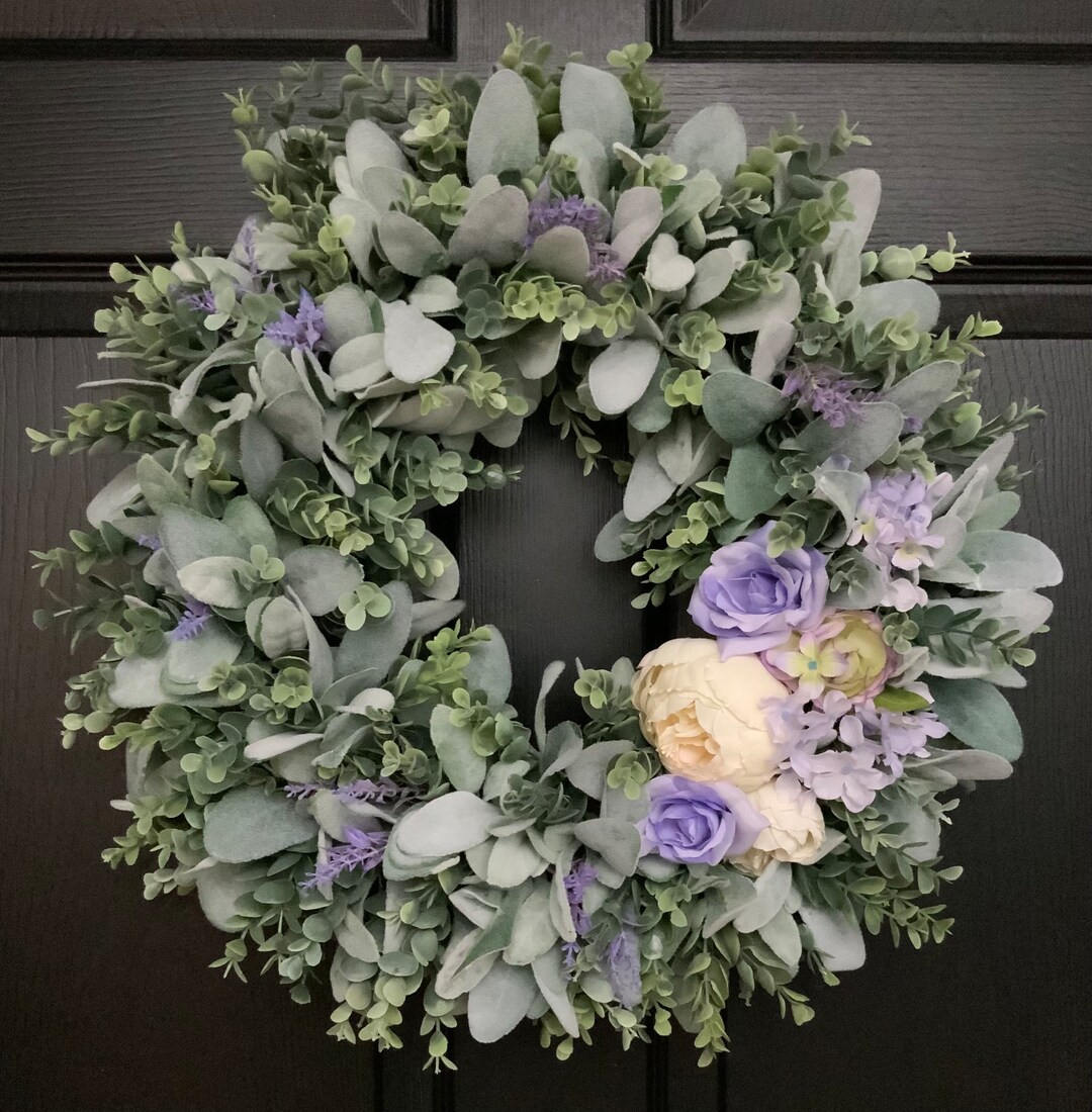 Spring Summer Outdoor Wreath for Your Front Door With Lambs Ear and ...