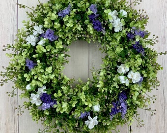 Year round spring summer eucalyptus and lavender wreath for front door, everyday door wreath, outdoor wreath, Mother’s Day gift