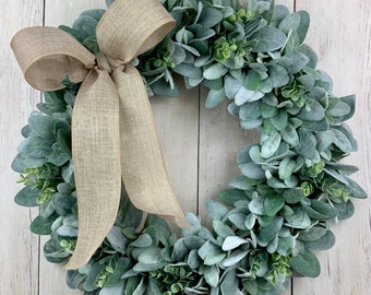 Lambs ear wreath, Year round wreath, front door wreath, fall wreath, eucalyptus wreath, farmhouse wreath, greenery wreath, all year wreath