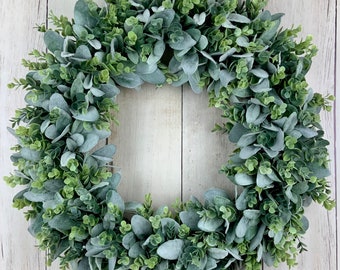 Lambs ear wreath, Year round wreath, front door wreath, fall wreath, eucalyptus wreath, farmhouse wreath, greenery wreath, all year wreath