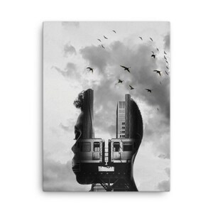 Abstract Modern Black and White Aesthetic Head in the Clouds Art