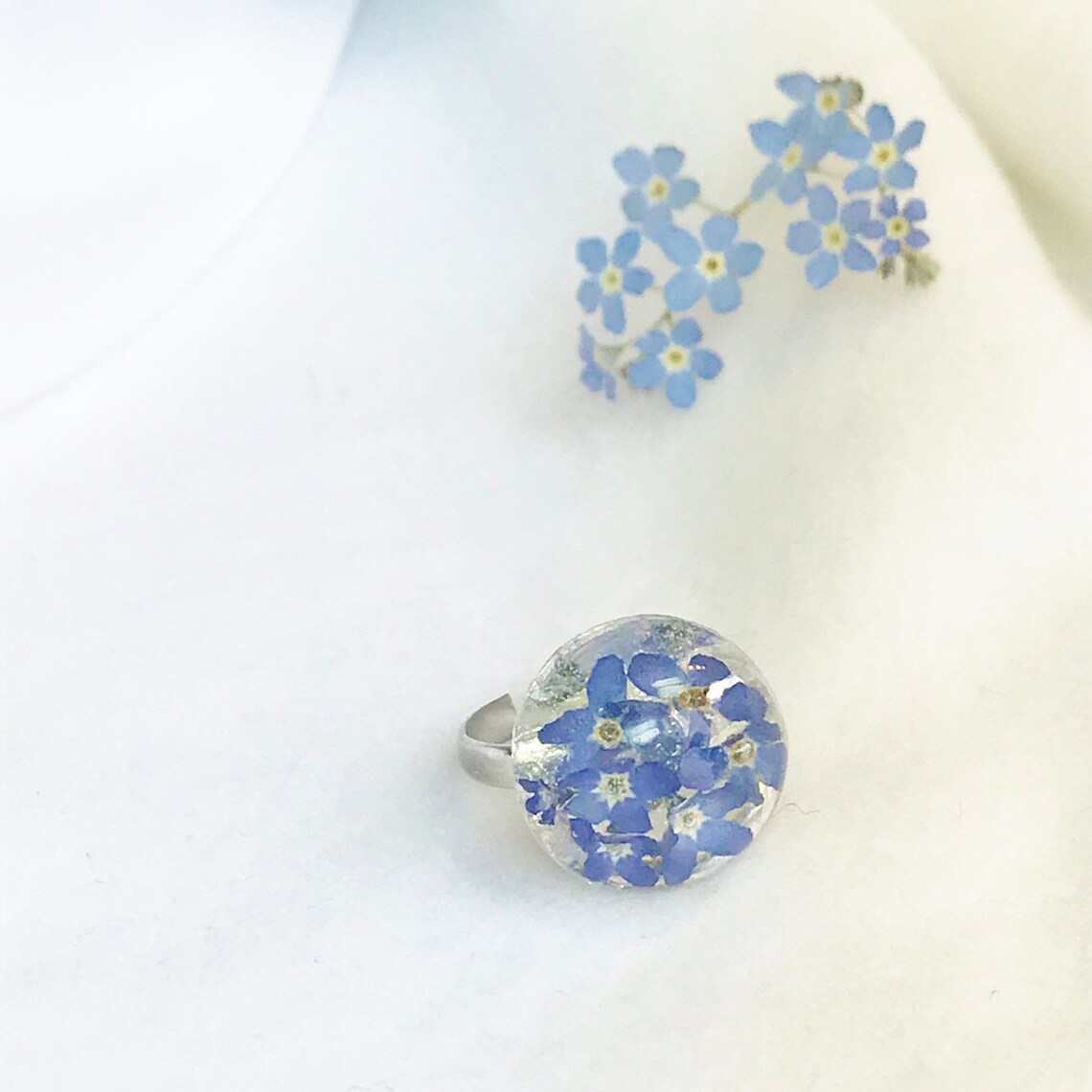 Natural flower ring with me not. Flower earrings Etsy