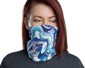 Masque facial, Tour de cou bleu tie-dye pour femme ou homme, Couvre-visage, Visière faciale
