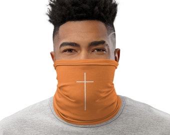 Orange Christian Cross Neck Gaiter, Men's or Women's Neck Gaiter, Washable Reusable Face Shield,