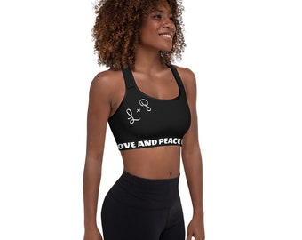 Sports Bra Peace Sign Black Fashion Padded Sports Bra