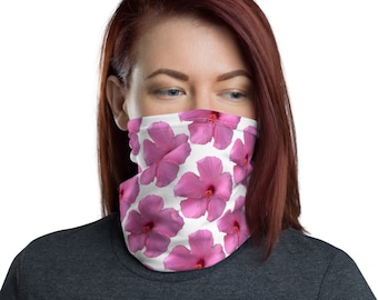 Face Mask / Pink Hibiscus Flower Washable Cloth Neck Gaiter Womens Neck Gaiter Face Mask Face Shield Face Covering