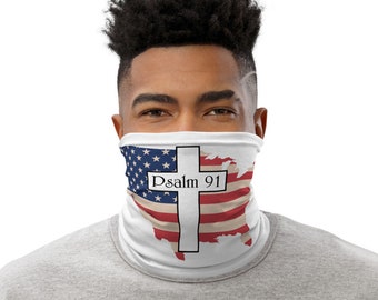 Face Mask / Psalm 91 Cross over America Washable Neck gaiter, Face Covering, Christian Face Mask, Christian face shield mask, Patriotic