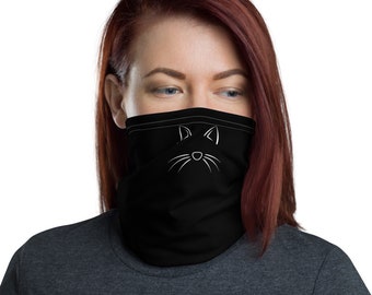Mascarilla facial / Polaina de cuello unisex con cara de gato, protector facial, mascarilla