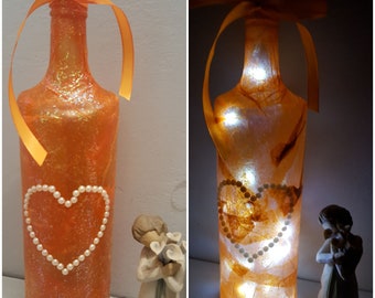 Orange Love Heart Fairy Light Bottle / Valentines