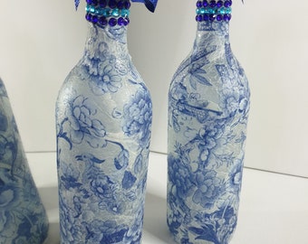 Pair of blue and white oriental design Bottle lights / Ideal gift