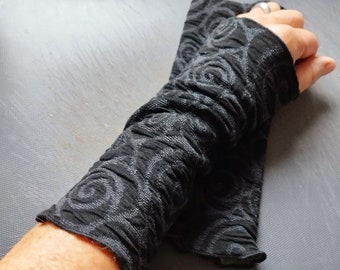 Stulpen, Armstulpen, Pulswärmer  aus Cloque Jersey Schwarz Grau