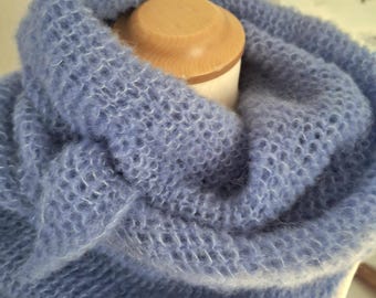 Delicate large triangular scarf, Atlantic blue, alpaca silk