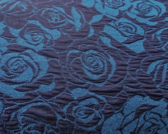 Cloque jersey dark blue petrol with roses