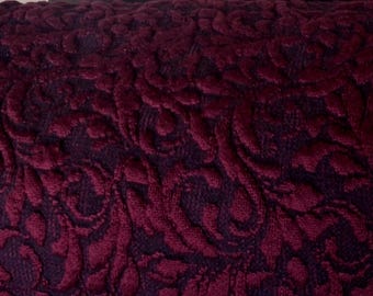Merino wool knit jacquard black with burgundy tendrils Toptex