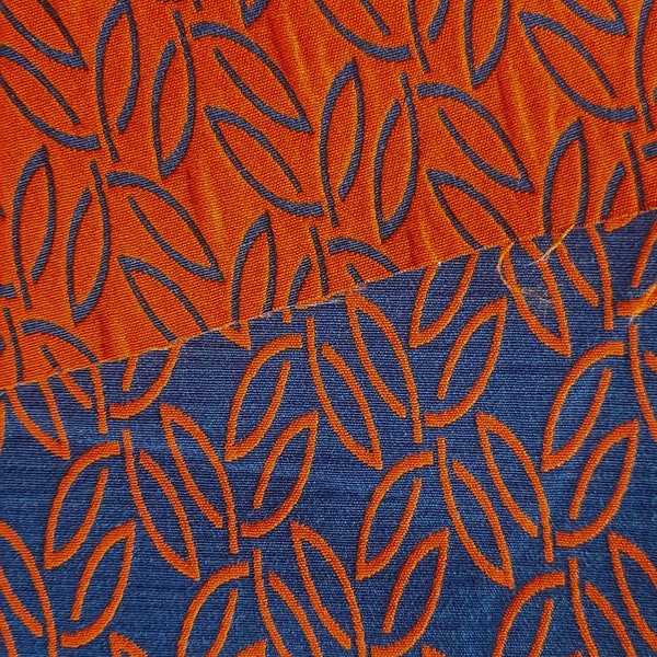 Reststück von 0,80 m Baumwoll Jacquard  Blätter Doubleface von Toptex Blau Orange