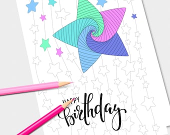 Birthday Card Coloring + BONUS full size Kid’s Coloring Page // Adult coloring pages //  Envelope template included