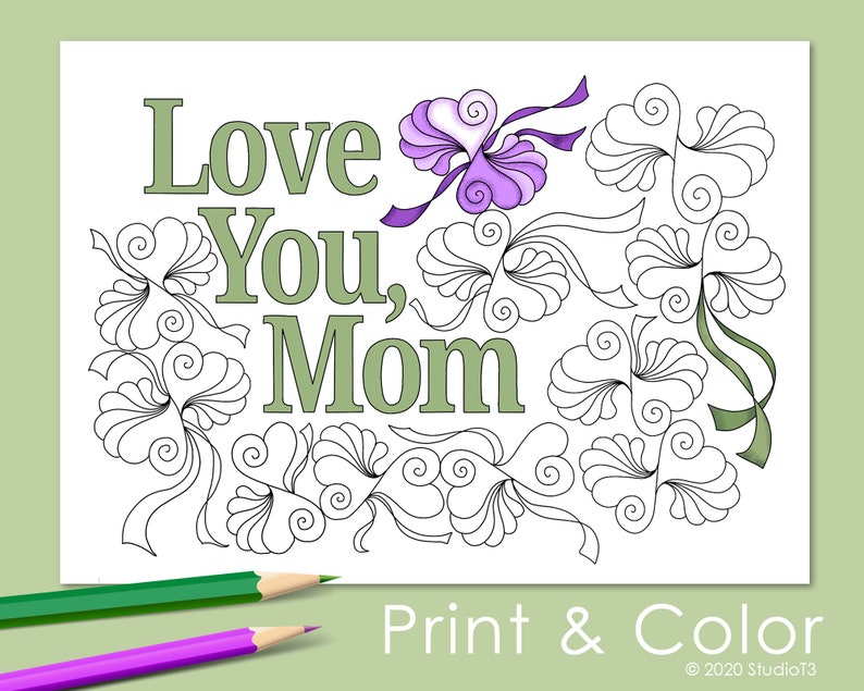 BONUS full size Kid\u2019s Coloring Page Adult coloring pages Envelope template included Mother/'s Day Card to Color