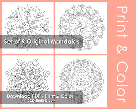 Mandala Coloring Pages // Art Therapy // PDF pages to print and color // Adult Coloring Pages // Set #1