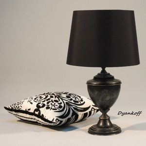 Handmade boutique table/desk/bedside lamp with metal base in black matt with patina, drum lampshade,different colors lampshade,model Rada