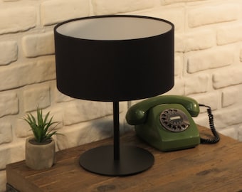 Handmade Table lamp with drum lampshade made from metal and fabric for every home or office, different colors of the lampshades