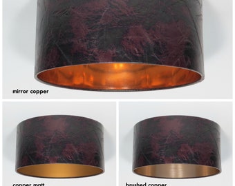 Handmade Vintage Brown Eco leather Lamp Shade, Drum, Copper mirror, copper brush, copper matt,Pendant,Hanging ,Ceiling, lightshade, interior