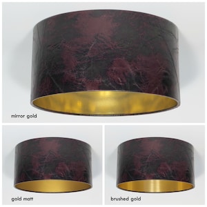 Handmade Vintage Brown Eco leather Lamp Shade, Drum, Gold mirror, Gold brush, Gold matt, Pendant, Hanging, Ceiling, light shade, interior