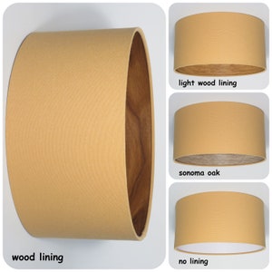 Handmade Yellow Mustard Drum Lampshade,wood,light wood lining, sonoma oak,table lamp,Pendant,Hanging lamp,Ceiling,lightshade,interior design
